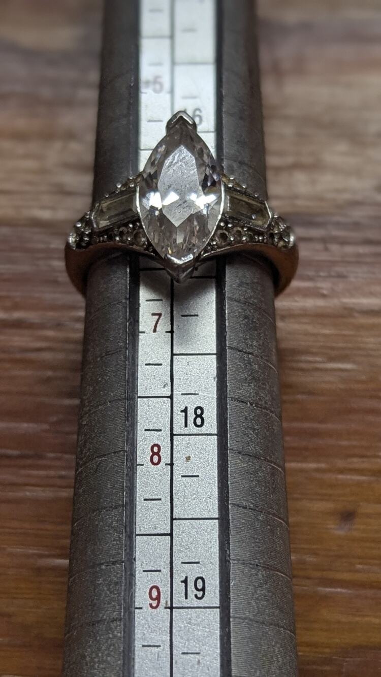 Suzy Levian Marquise Cut CZ Ring Sterling Silver Baguette Accents Size 7